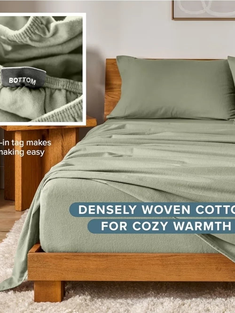 Bare Deep Green Flannel Sheet Set - Home Bedding Queen Size
